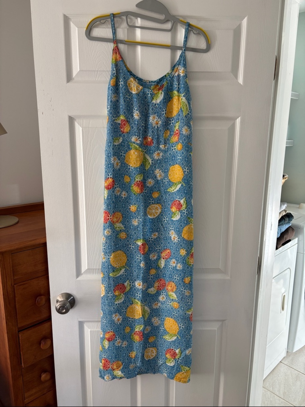 Source Unknown Blue Maxi Dress with Yellow Lemon Print